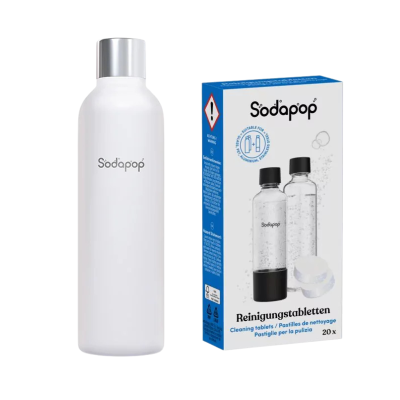 Sodapop Бутилка от неръждаема стомана, за Logan & Cooper Pro 750мл. white с таблекти за почистване